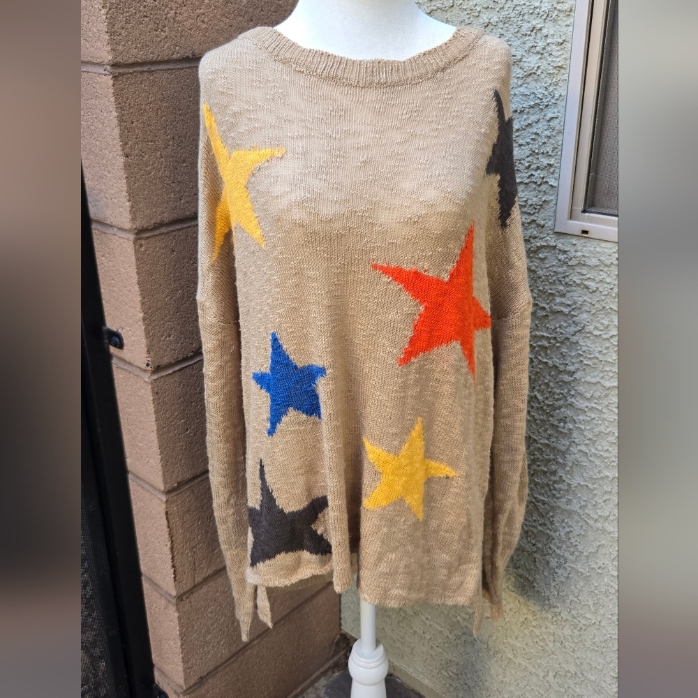 Glam Beige Star-Print Women's Sweater - Cozy Casual Pullover